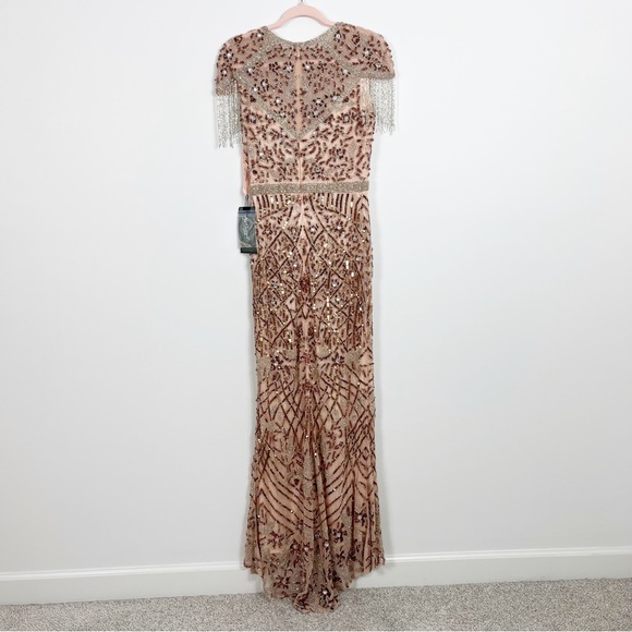 Mac Duggal Copper Beaded Fringe Column Gown 5452 - Picture 8 of 10